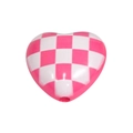 Pink and white checkerboard heart-shaped acrylic bead for DIY jewelry making - Checkerboard Pattern Heart / Rose Red