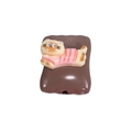 Cute resin cat bead with brown rectangular base and pink striped sweater for DIY jewelry - Square Candy / Animal - Dark Coffee
