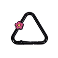 Triangle carabiner key ring in black metal with small pink enamel flower charm - Triangle Flower / Black