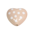 Pink acrylic heart bead with white polka dots and hole for DIY jewelry making - Polka Dot Heart / Milk Tea