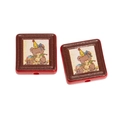 Red square bead with cartoon bear and rabbit party illustration for DIY jewelry - Red