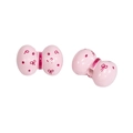 Roze acryl strik bedeltje met stippen en letters voor DIY sieraden maken - 8 Rijgaten / Lichtroze