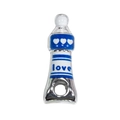 Silver acrylic paint tube charm with blue love text and hearts for DIY jewelry - Sapphire Blue