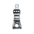 Silver tube charm pendant with heart and love engraving for DIY jewelry making - Black