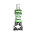 Silver bead charm shaped like a paint tube with green enamel and love inscription - Green