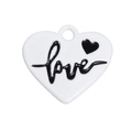 White heart alloy pendant with black love script and hanging loop for DIY jewelry - Heart / White