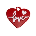 Red heart enamel charm with white Love inscription for DIY jewelry and keychain - Heart / Red