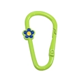 Grasgroene D-vormige veerringhaak met een kleine blauwe decoratieve bloem accessoire - D-Ring Bloem / Fruitgroen