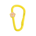 Heldergele D-vormige karabijnhaak sleutelhanger met een schattig paars bloemendecor - D-Ring Bloem / Geel