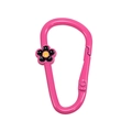 Roze snoepkleurige karabijnhaak met klein zwart bloempje voor DIY-accessoires - D-Ring Bloem / Rozerood