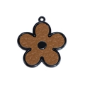 Ciondolo a fiore in pelle marrone con cornice in metallo nero e anello di sospensione - Fiore - Caffè Scuro