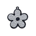Ciondolo a fiore in acrilico nero con pelle argento per portachiavi fai da te moderno - Fiore - Argento