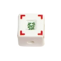 Weiße Mahjong-Acrylperle mit grünem Schriftzeichen und Bohrung für DIY-Schmuck - Füllhorn-Würfel-Stil / Weiß