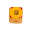 Square orange acrylic bead with green 'Fa' character for DIY jewelry making - Cornucopia Cube Style / Orange