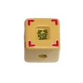 Yellow acrylic square bead with green Chinese character and red corner accents - Cornucopia Cube Style / Light Coffee
