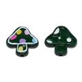 Dark green mushroom-shaped ceramic charm beads with colorful polka dots for DIY jewelry - Dark Green
