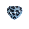 Blue leopard print heart-shaped bead with glossy finish and hole for jewelry making - Heart / Blue