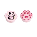DIY cat paw charms with cute kitten printing and pink glitter embossed beads - 18*20mm / Light Pink