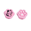 Pink cat paw resin beads with cartoon kitty print and star patterns for DIY jewelry - 18*20mm / Pink