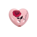 Pink heart-shaped acrylic bead with red rose pattern and Love text for DIY jewelry - 10 Pieces Pack / Pink With Red Rose Pattern