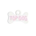 Witte botvormige legering hanger met roze Top Dog gravure voor DIY sleutelhangers - Bot Letter Label / Wit