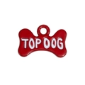 Rode hondenhalsband hanger in botvorm met witte TOP DOG tekst van metaallegering - Bot Letter Label / Helderrood
