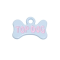 Lichtblauwe botvormige penning voor huisdieren met roze TOP DOG reliëf - Bot Letter Label / Waterblauw