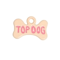 Crèmekleurige hanger in botvorm met roze TOP DOG tekst en emaille afwerking - Bot Letter Label / Grapefruit