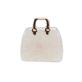 Sparkling white acrylic mini handbag charm with gold metal handle and glitter finish - White