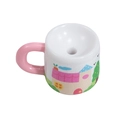 Ceramic cat cup bead for DIY jewelry with colorful cartoon house and tree prints - House - Pink