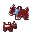 DIY brown puppy dog pendant with blue bow and metallic ring for creative jewelry making - Ankara Red