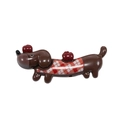 Cute acrylic dachshund dog accessory with red checkered pattern and apple detail - Red White Checkered Dark Coffee Style