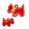 Red cartoon terrier puppy charm with white stitching and yellow bow for DIY crafts - Red