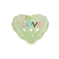 Lichtgrüne herzförmige Acrylperle mit Hot Love Schriftzug aus buntem Glitzerdekor - Gelee Herz Grün