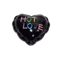 Glänzende schwarze Herz-Acrylperle mit buntem HOT LOVE-Glitzerdruck und Loch - Lackiert Herz - Schwarz