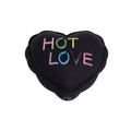 Herzförmiges schwarzes Plüschkissen mit bunter HOT LOVE Pailletten-Stickerei Dekoration - Mattes Herz Schwarz