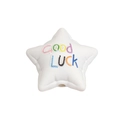 Weiße Acrylperle in Sternform mit Good Luck Aufdruck für DIY Armbänder und Ketten - Matter Stern Weiß