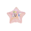 Sternförmige Acrylperle in irisierendem Rosa mit GOOD LUCK Glitzerschrift für DIY-Schmuck - Gelee Stern Rosa