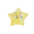 Gelbe irisierende Acrylperle in Sternform mit Good Luck Text für DIY-Schmuck - Gelee Stern Gelb