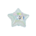 Irisierende Acryl-Sternperle mit Good Luck Glitzeraufdruck für DIY Schmuckbasteln - Gelee Stern Aquablau