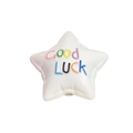 Weiße Sternperle aus Acryl mit Good Luck Aufdruck für DIY-Schmuck und Basteln - Lackierter Stern-Weiß