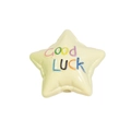 Sternförmige cremefarbene Acrylperle mit buntem Good Luck Glitzerschriftzug für DIY - Lackierter Stern Hellgelb