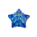 Blaue Acryl-Sternperle mit buntem Good Luck Aufdruck für DIY Schlüsselanhänger - Transparenter Stern Königsblau
