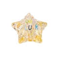 Bernsteinfarbene Acrylperle in Sternform mit bunten GOOD LUCK Aufdruck für DIY - Transparenter Stern Orangegelb
