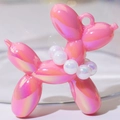 Pink iridescent balloon dog charm with pearl neck chain for DIY accessories - Iridescent Peach