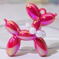 Balloon dog charm in iridescent pink finish with white bead collar for DIY accessories - Iridescent Plum