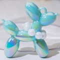 Light blue iridescent balloon dog pendant charm with a small white beaded collar detail - Iridescent Emerald