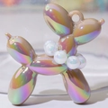 Rainbow gradient balloon dog pendant with pearl necklace and metallic finish - Iridescent Camel
