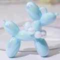 Iridescent light blue resin balloon dog pendant with beaded collar for DIY keychains - Iridescent Light Blue