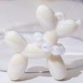 Pearlescent white balloon dog charm with iridescent beads and shiny resin finish - Iridescent Cream